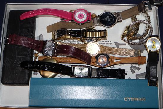 A group of assorted wrist and pocket watches including Eterna, Certina and Buler.